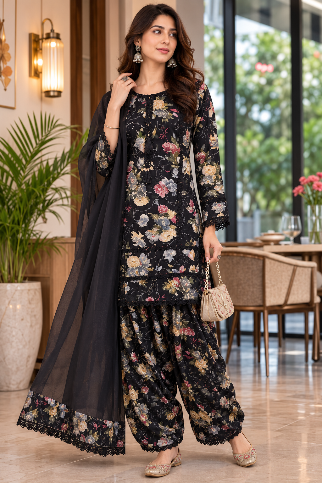 Black Elegant Farshi Salwar Suit