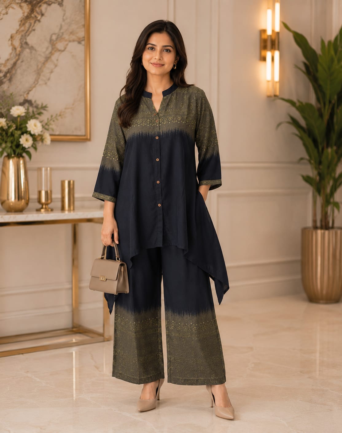 Black Gajji Silk Foil Printed Coord Set