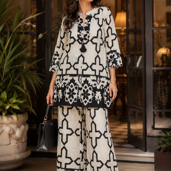 Black & White Rayon Printed Coord Set