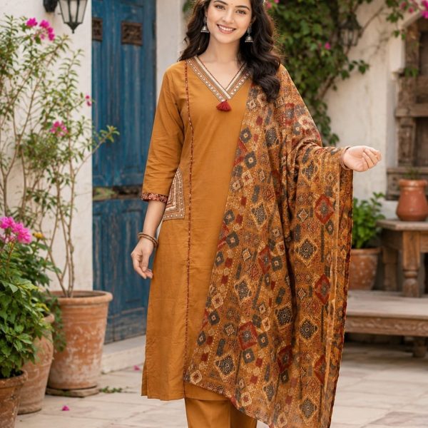 Cinnamon Embroidered Cotton Suit